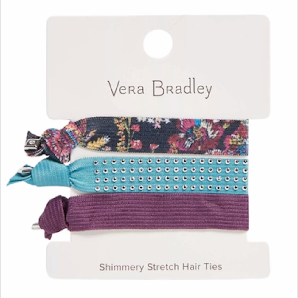 Vera Bradly Stretch Hair Ties Midnight Wildflowers, Black, Blue, Purple